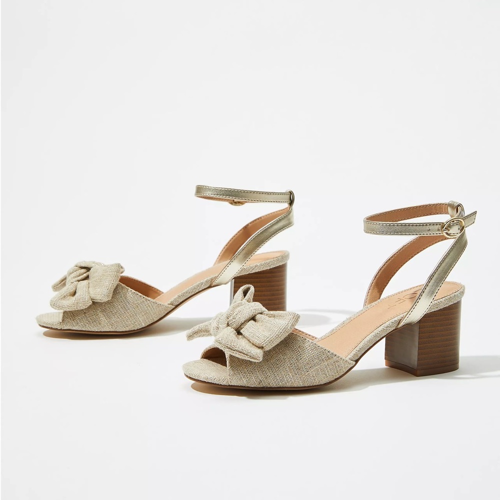 NIB Loft Gold 2.25” Bow High Heel Sandal